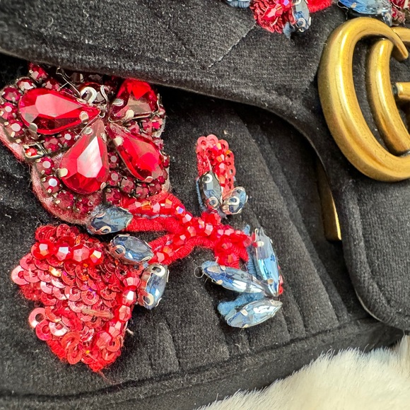 Gucci Velvet Matelasse Embroidered Mini GG Marmont Shoulder Bag - Picture 4 of 16